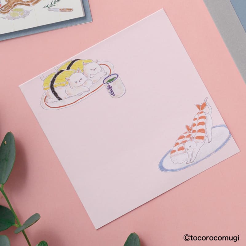 しっかり貼れるピタふせん M（メモタイプ）／トコロコムギ くるくる回転寿司にゃんこ