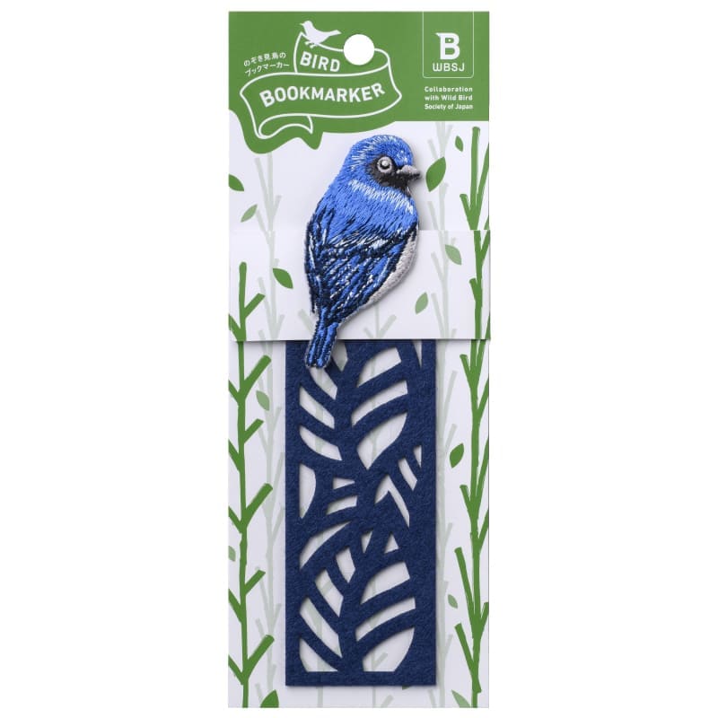 BIRD BOOKMARKER 刺繍しおり リーフ柄 オオルリ