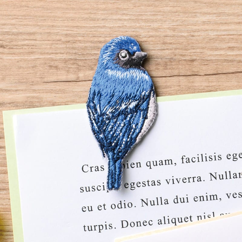 BIRD BOOKMARKER 刺繍しおり リーフ柄 オオルリ