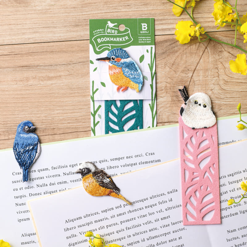 BIRD BOOKMARKER 刺繍しおり リーフ柄 オオルリ