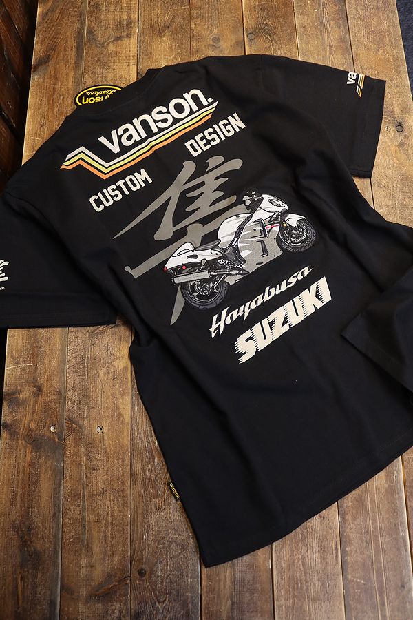 スズキi×バンソン 天竺半袖Tシャツ GSX1300R 隼 刺繍プリント コラボ VANSON バンソン SUZUKI スズキ GSX1300R 隼 刺繍 天竺 半袖 T