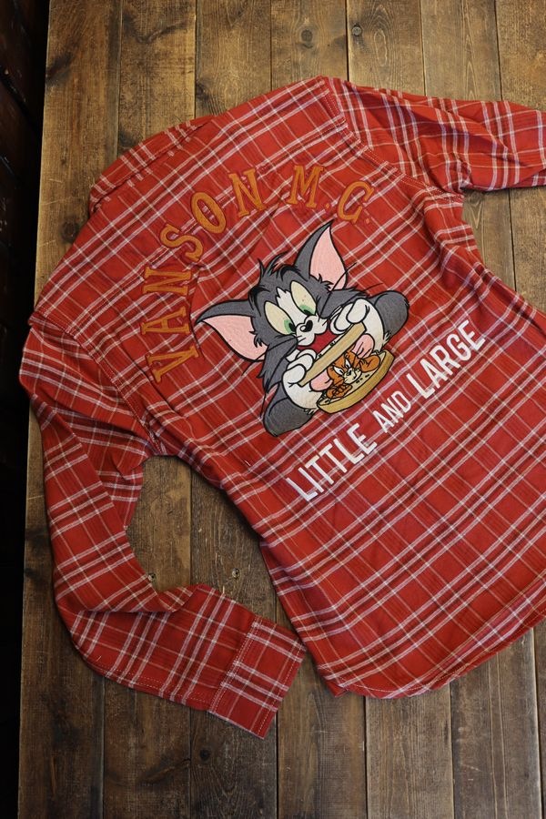 VANSON×Tom and Jerry トムとジェリー TJV-2435 チェックシャツ 刺繍