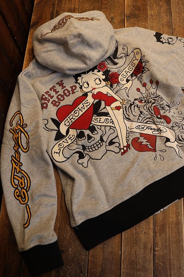 BETTY BOOP×ED HARDY BED-2502 ベティ×エドハーディー 刺繍 裏毛