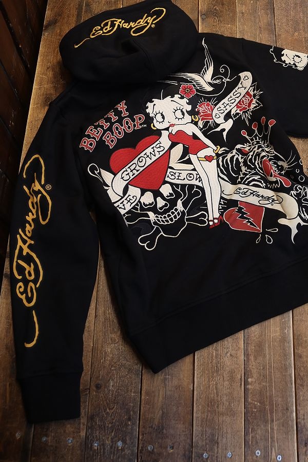 （4）Ed Hardy Betty Boop フルジップパーカー Ed Hardy BETTY BOOP F/Z PARKA HOODIE エドハーディー ベディ コラボ