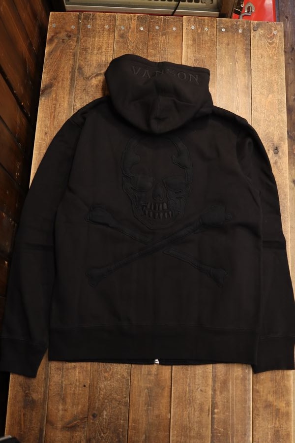 VANSON バンソン NVSZ-2514 裏毛フルジップパーカー スカル 中綿