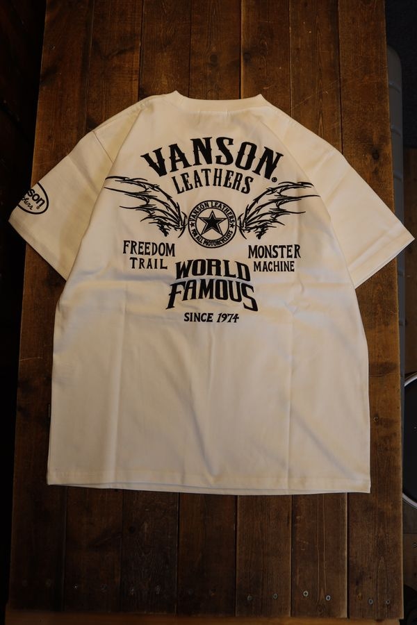 VANSON バンソン NVST-2607 天竺半袖Tee WING 刺繍 Tシャツ オフ