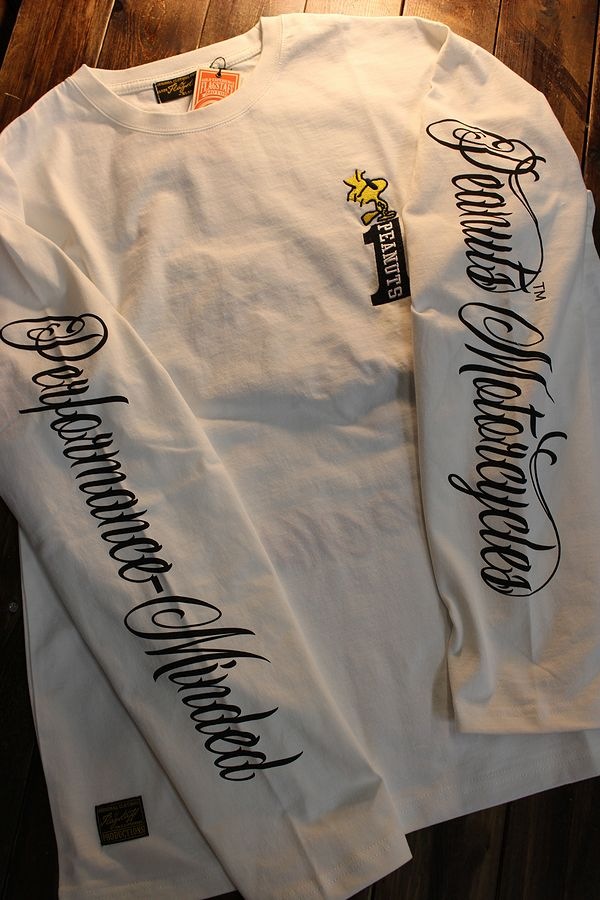 Flag Staff フラッグスタッフ Snoopy スヌーピー 刺繍 長袖ｔシャツ バイク ホワイト Snoopy バイク ウエア アメカジhistory