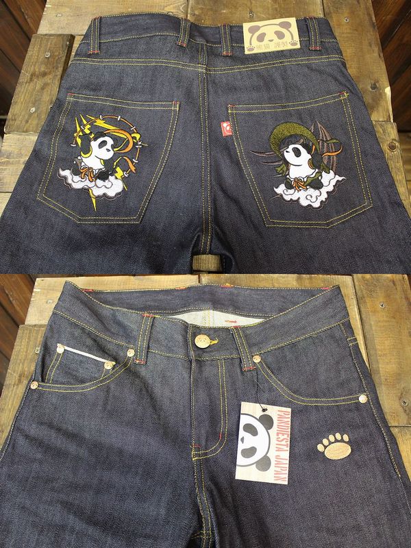 PANDIESTA JAPAN パンディエスタ デニムパンツ 風神雷神パンダ刺繍