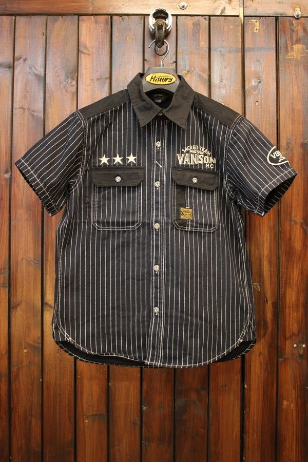 VANSON バンソン NVSS-2301 デニム刺繍半袖シャツ ウォバッシュ（ONE 