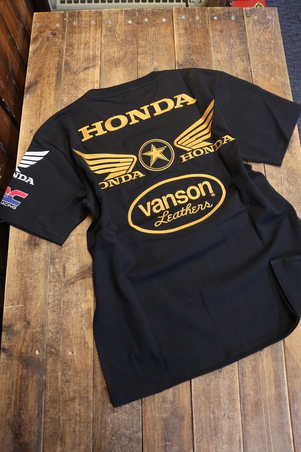 VANSON×HONDAコラボ HRV-2403 HRC ウイング 天竺刺繍Tee Tシャツ