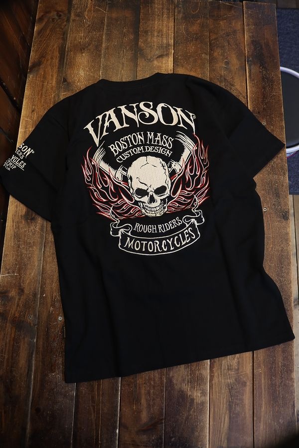 VANSON バンソン NVST-2320 天竺半袖Tee スカル刺繍 Tシャツ ブラック
