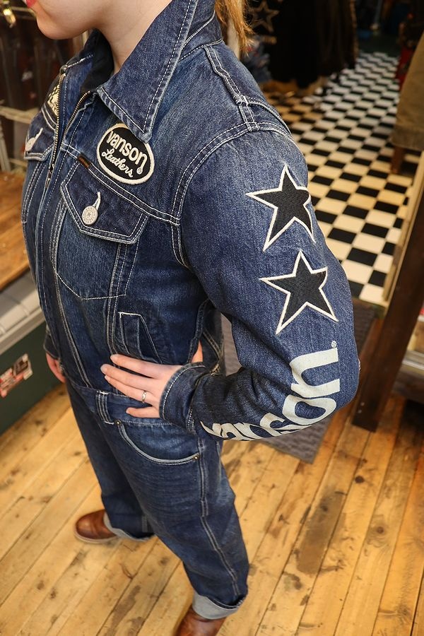 VANSONデニムツナギ刺繍ワンスター VANSON 【再入荷】【当店別注】 バンソン ツナギ つなぎ ワン