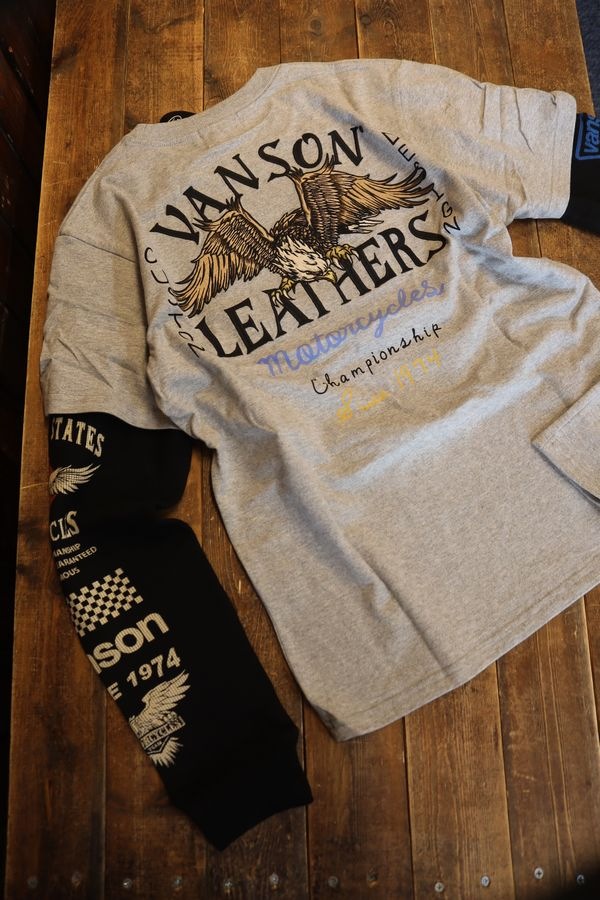 VANSON バンソンNVLT-2409 フェイクロンTee イーグル刺繍長袖Tシャツ