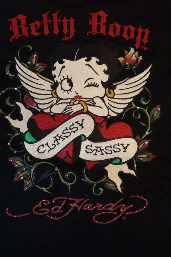 BETTY BOOP��ED HARDY��BED-2601 ŷ��Tee���٥ƥ��ߥ��ɥϡ��ǥ������ɽ����֥��ȡ��饤�󥹥ȡ���T����ġ��֥�å�
