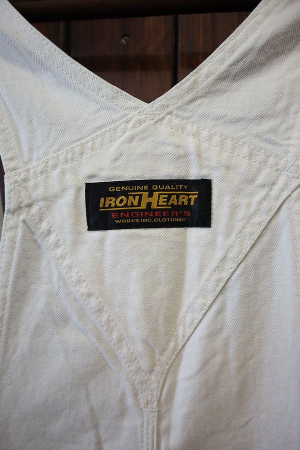 IRON HEART 10.5ozホワイトへリンボン ダブルニー オーバーオール IRON HEART 10.5ozホワイトへリンボン ダブルニー