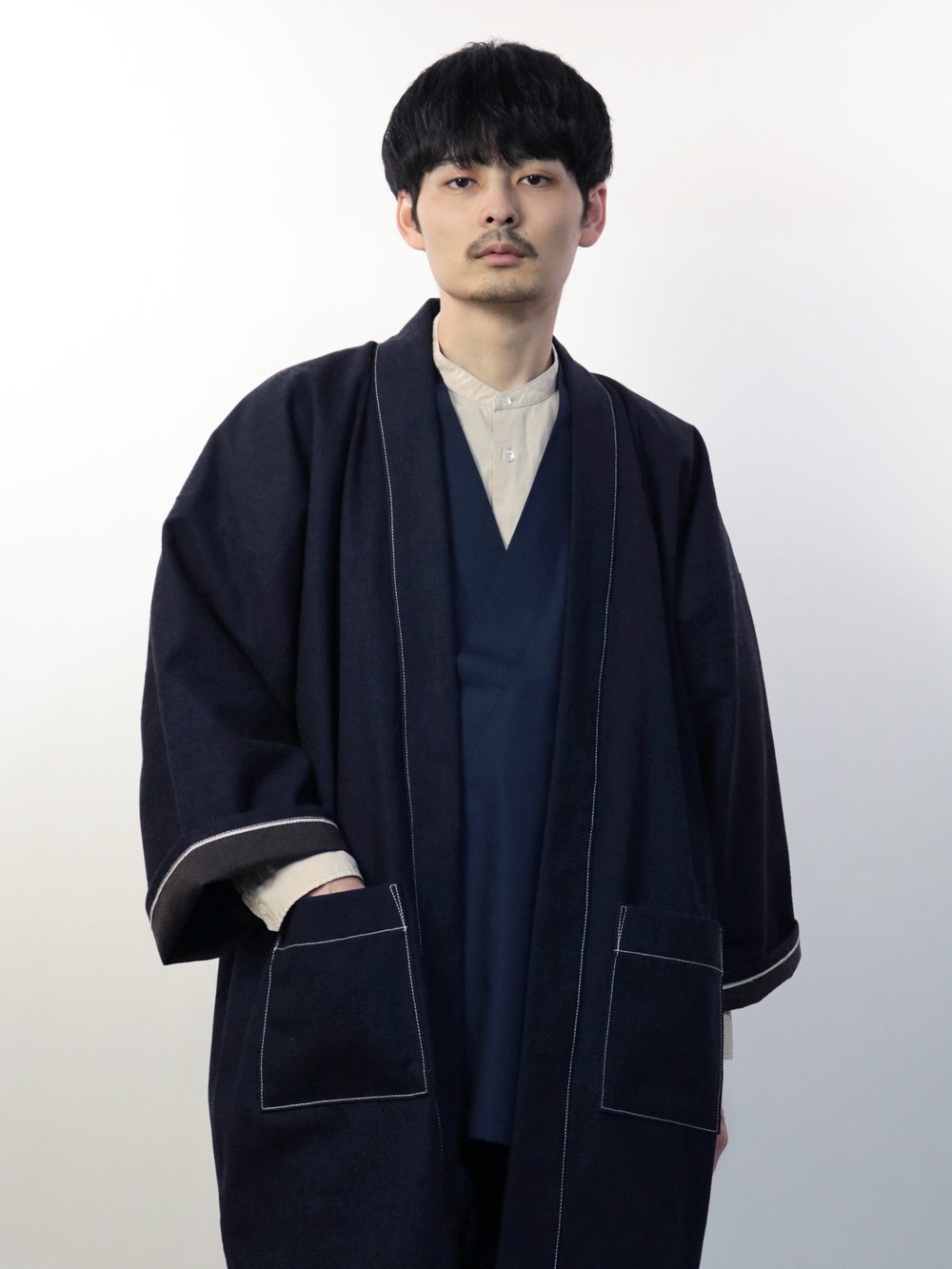極型小紋 道行コート 草木染 鳥獣戯画 粋 正絹 パールトーン加工済 