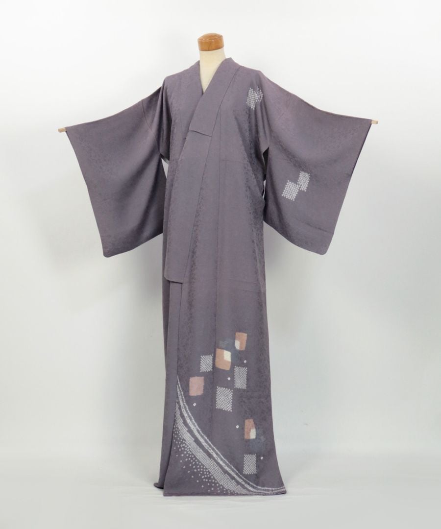 【リユース】付下げ：幾何文様と鹿の子絞り／2504237