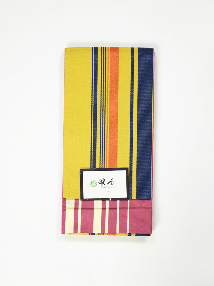 半巾帯 カラフル縞／赤紫縞 日本製