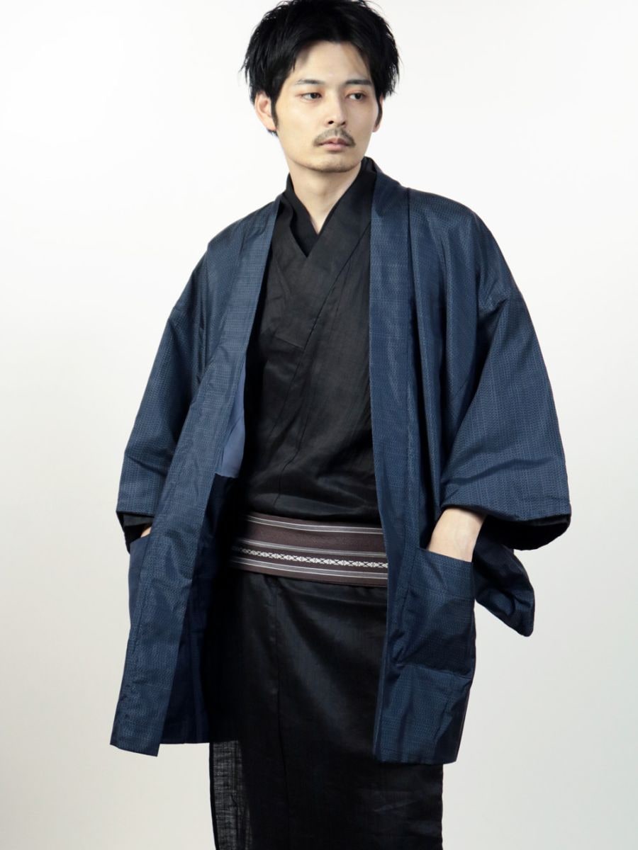 絞り浴衣 反物 No.912・紺地・ボカシ柄 (巾出し加工済み)