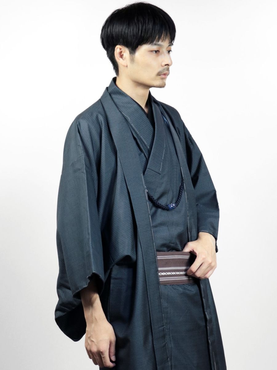 【リユース】男物 本場大島紬 アンサンブル　山水羽裏