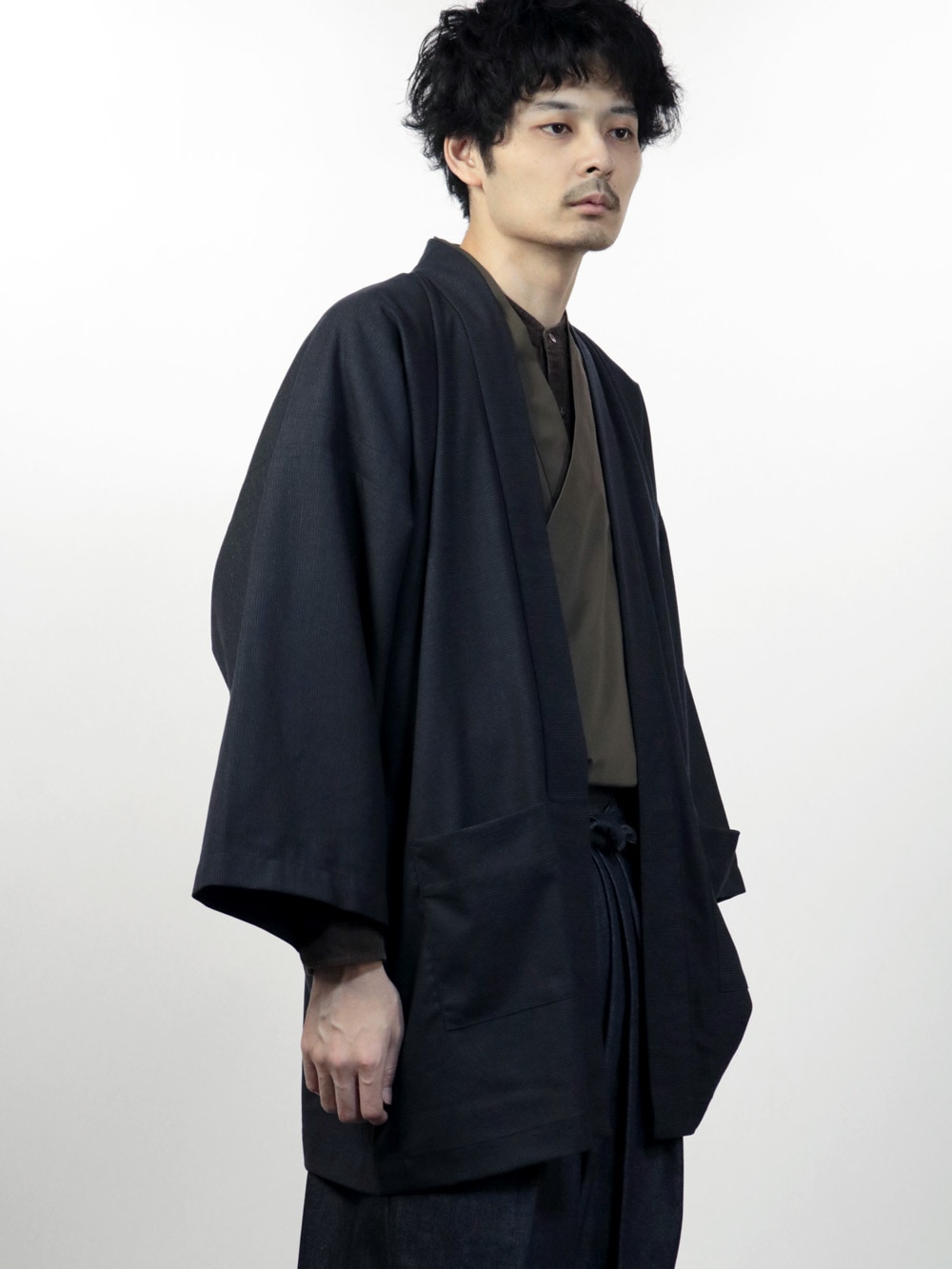 【サンプル放出品】ハオリジャケット 細チェック ウール混