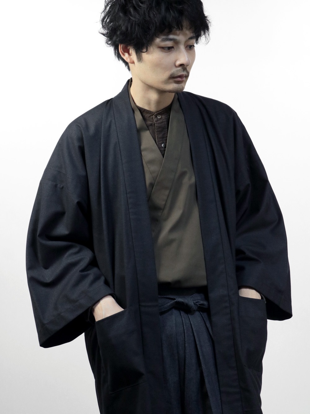 【サンプル放出品】ハオリジャケット 細チェック ウール混