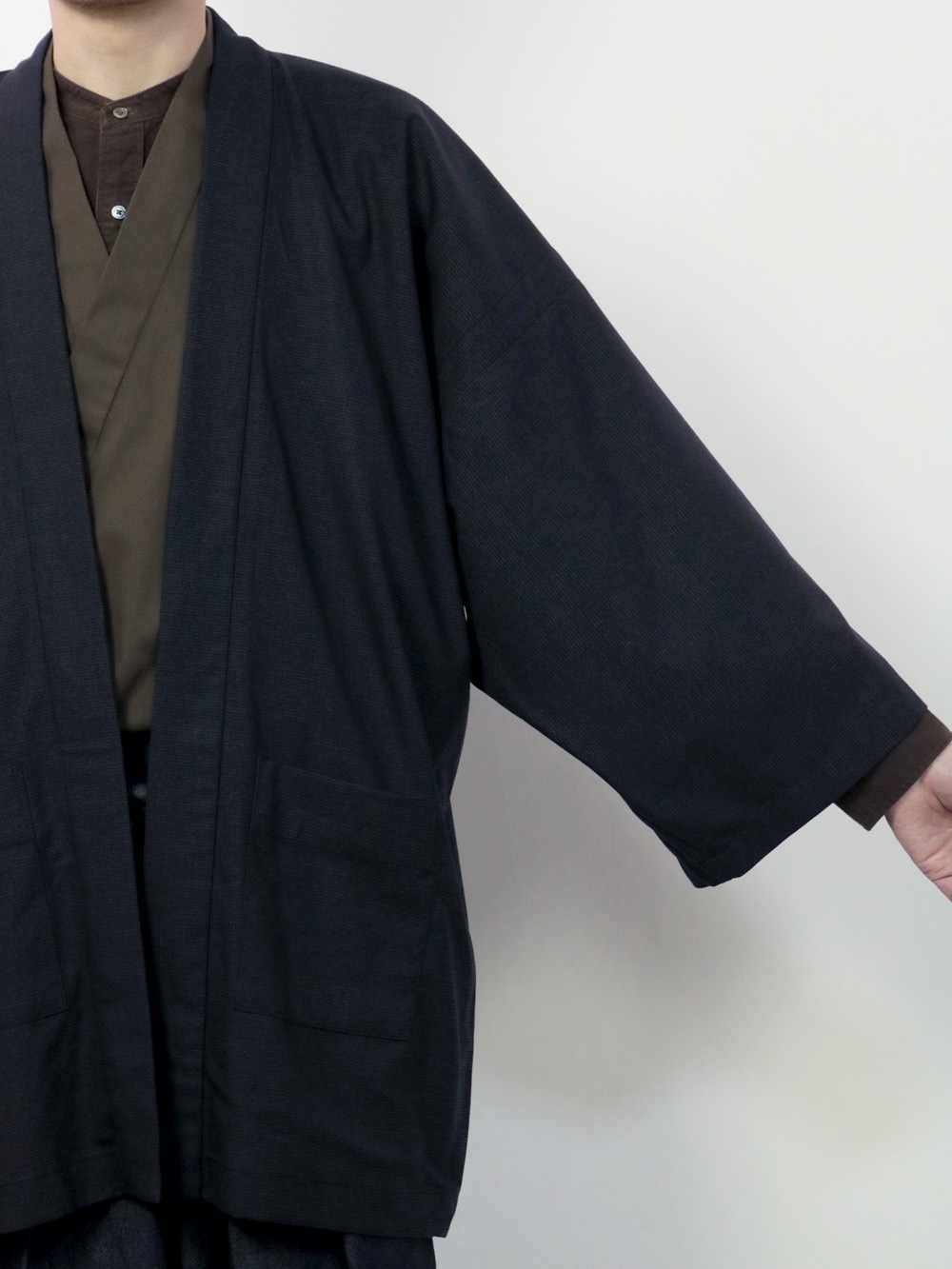 【サンプル放出品】ハオリジャケット 細チェック ウール混