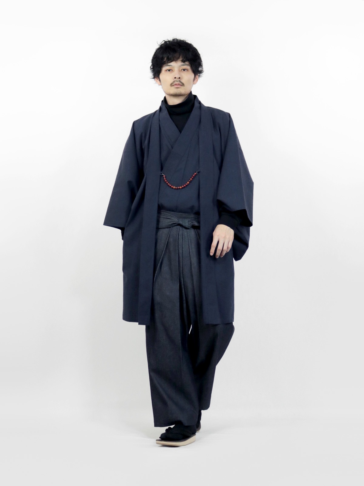 メンズ綿着物 アンサンブル ネイビー