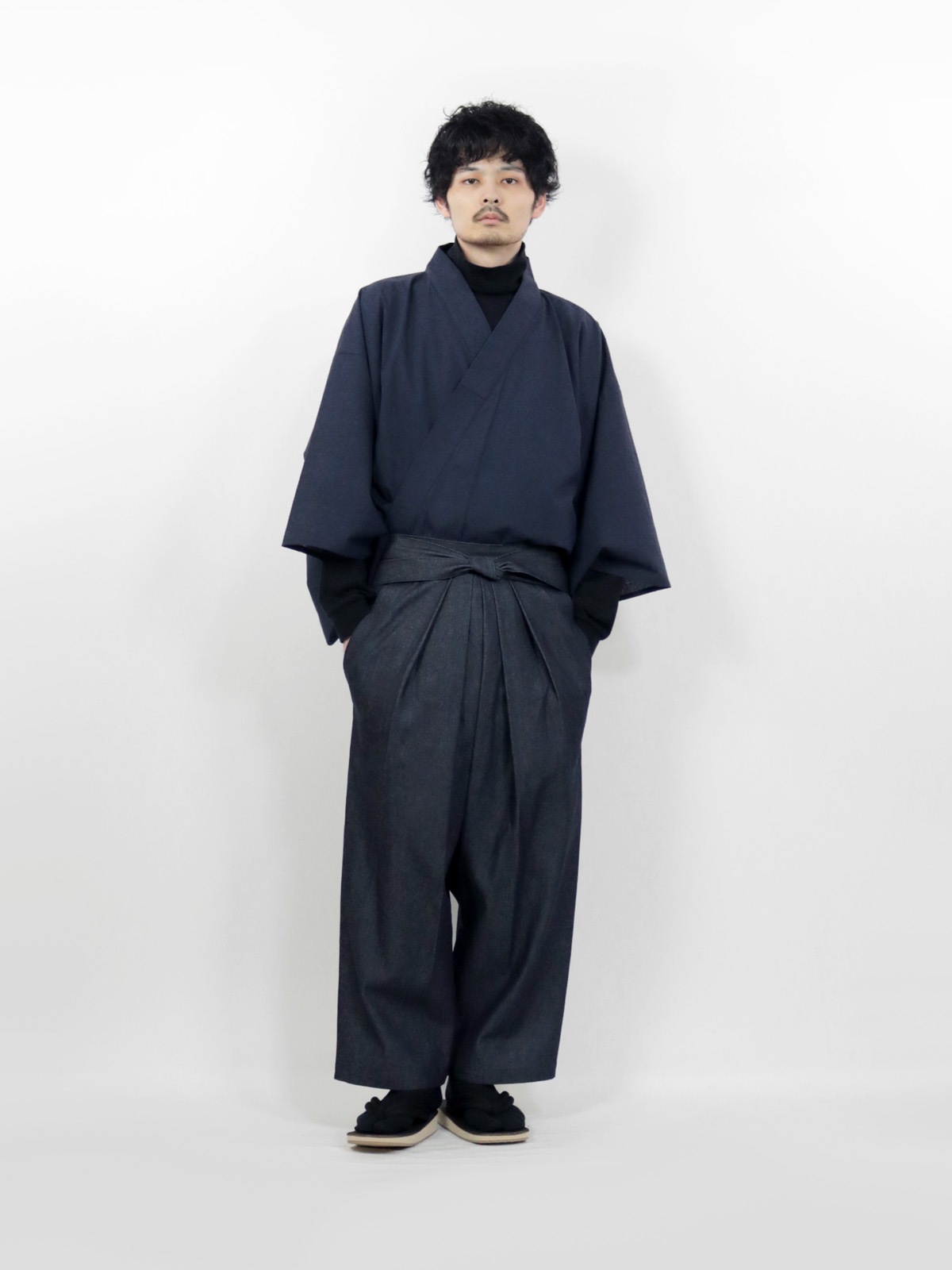 メンズ綿着物 アンサンブル ネイビー