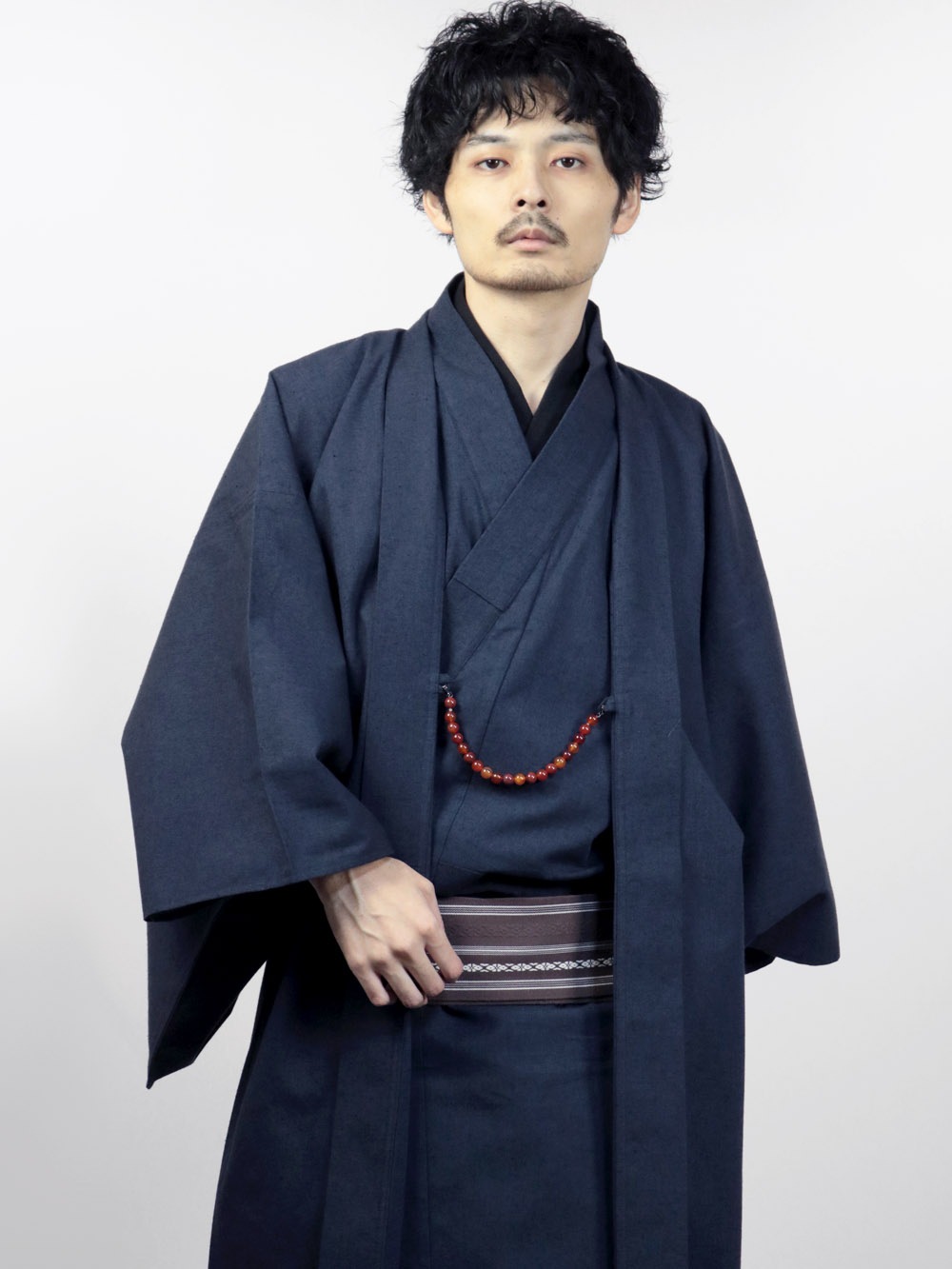 メンズ綿着物 アンサンブル ネイビー