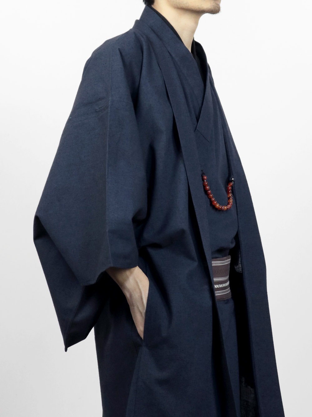 メンズ綿着物 アンサンブル ネイビー