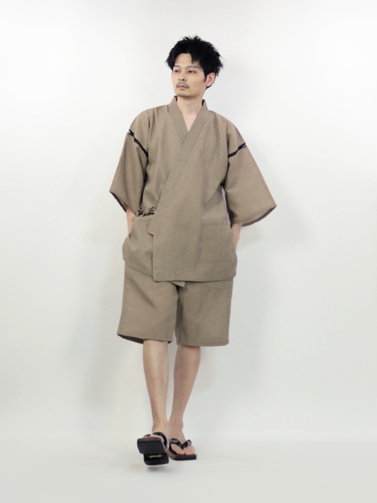 綿麻しじら織 甚平 ベージュ