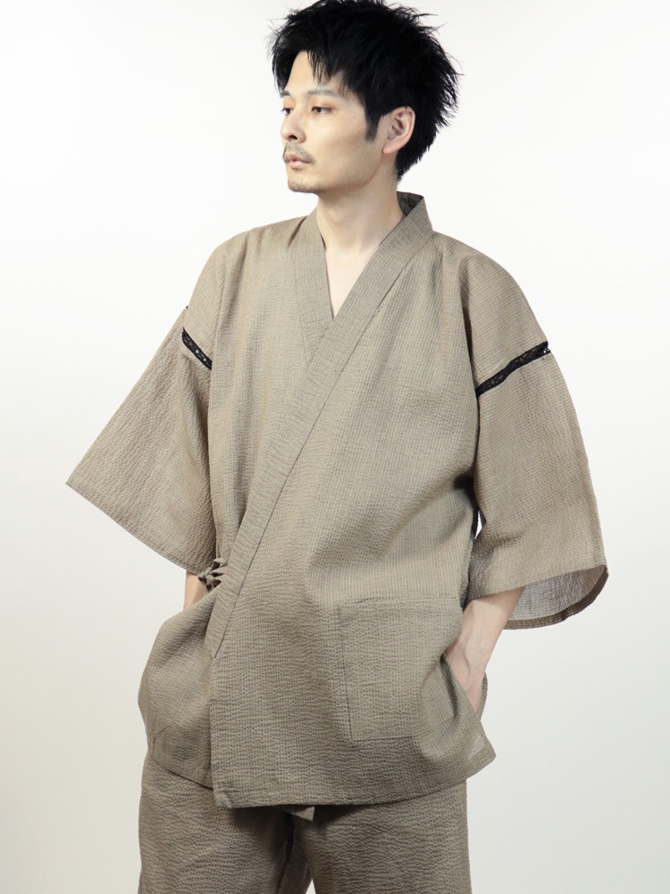 綿麻しじら織 甚平 ベージュ