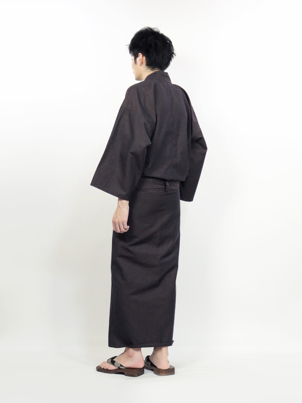 【限定】メンズ二部式着物 コットンリネン ブラウン