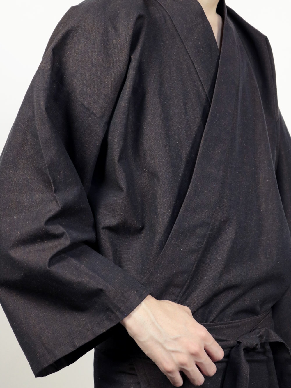 【限定】メンズ二部式着物 コットンリネン ブラウン