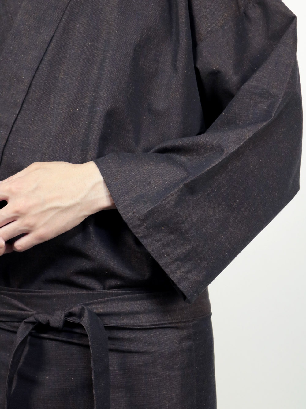 【限定】メンズ二部式着物 コットンリネン ブラウン