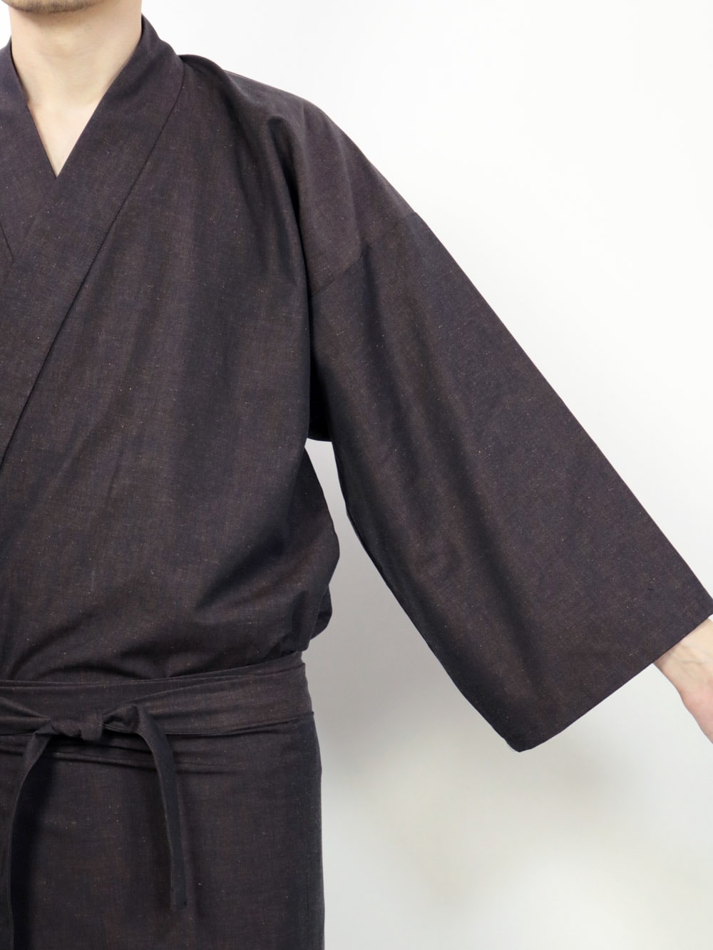 【限定】メンズ二部式着物 コットンリネン ブラウン