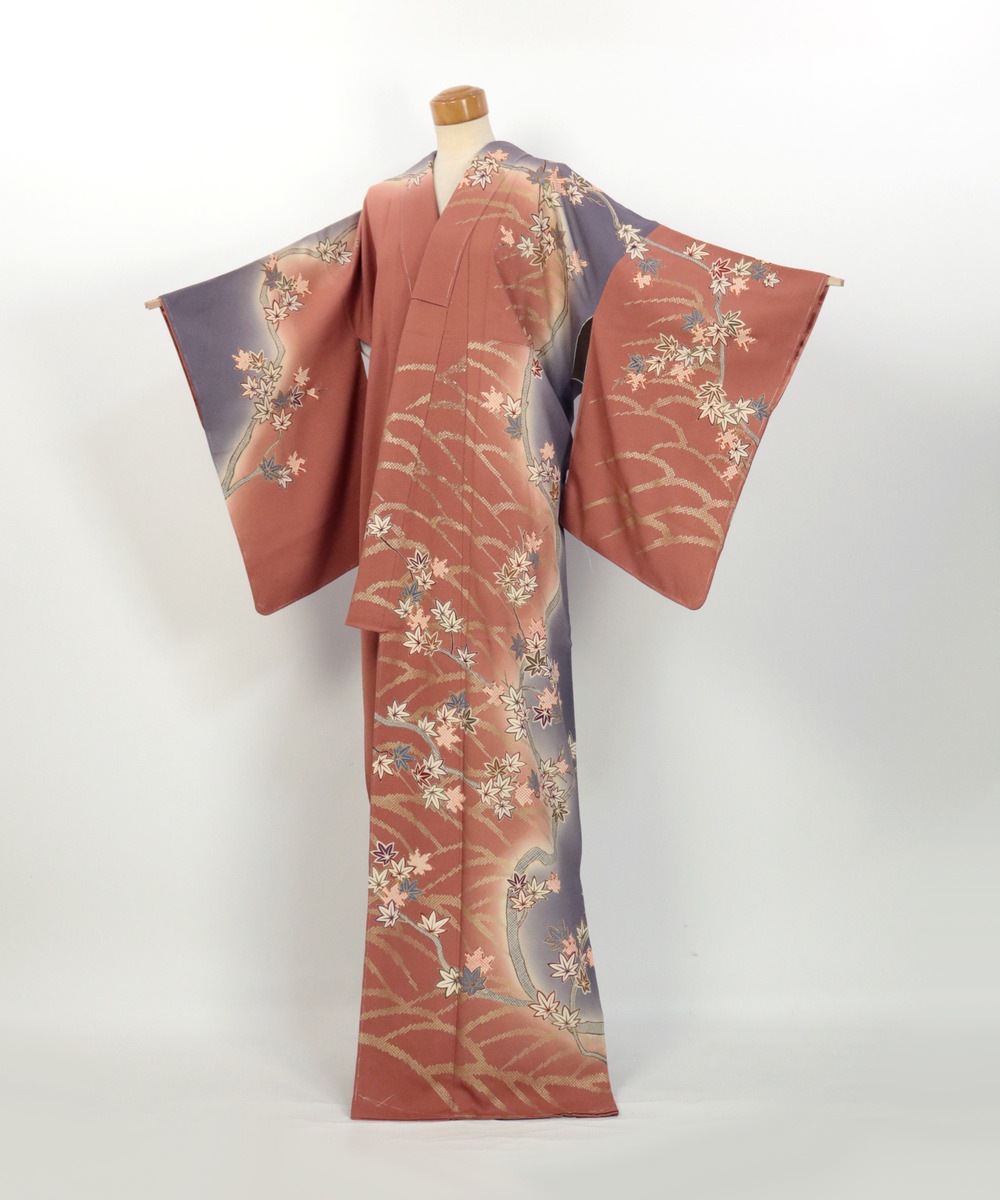 【リユース】訪問着:絞り染めの紅葉模様/2504042