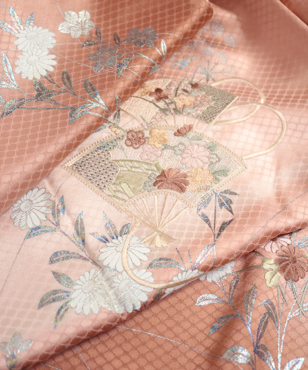 【リユース】訪問着：菊と扇文様／2504102