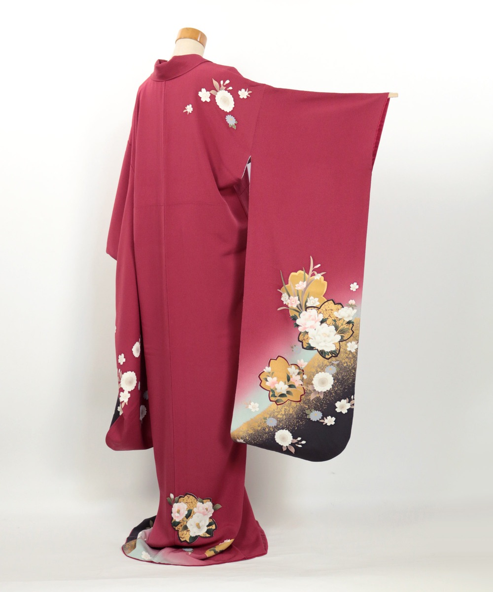 【リユース】振袖：源氏車・草花文様／K241022