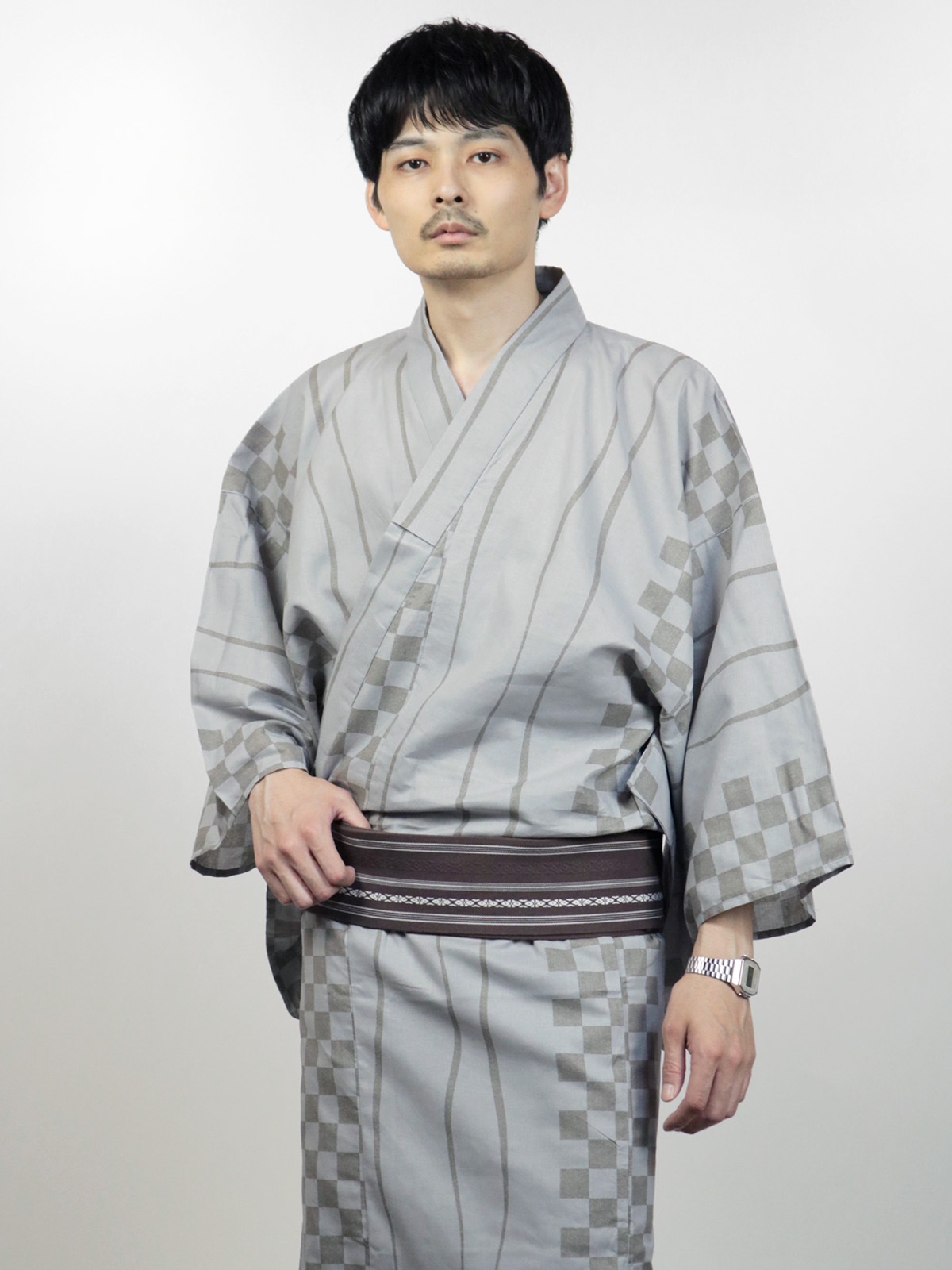 綿100% メンズ浴衣 市松・縦縞柄 LLサイズ