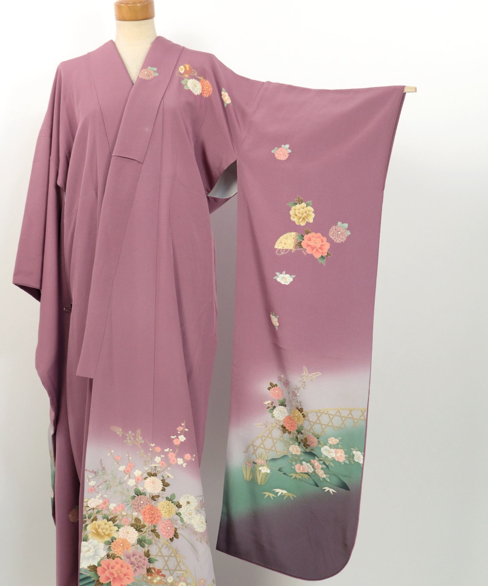 【リユース】振袖：橋・貝桶・扇・打出の小槌文様／K241021