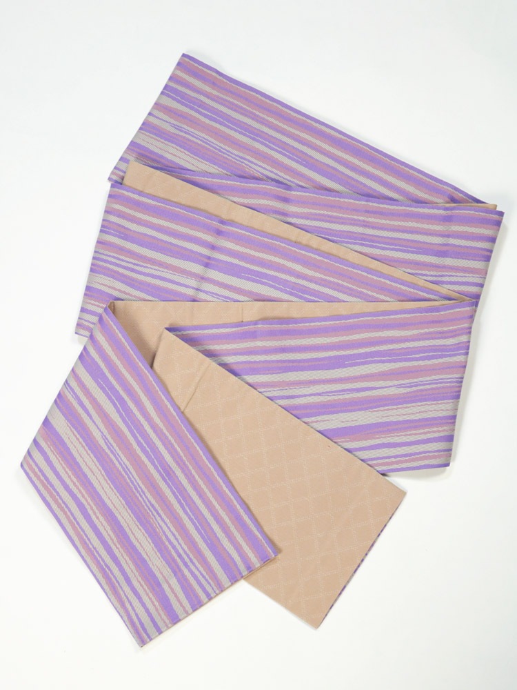 半巾帯 変り縞／無地調格子