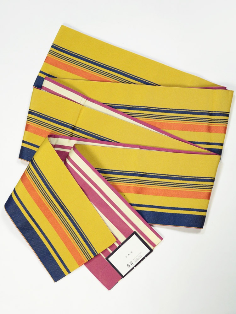 半巾帯 カラフル縞／赤紫縞 日本製