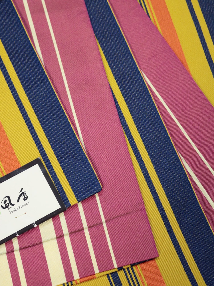 半巾帯 カラフル縞／赤紫縞 日本製