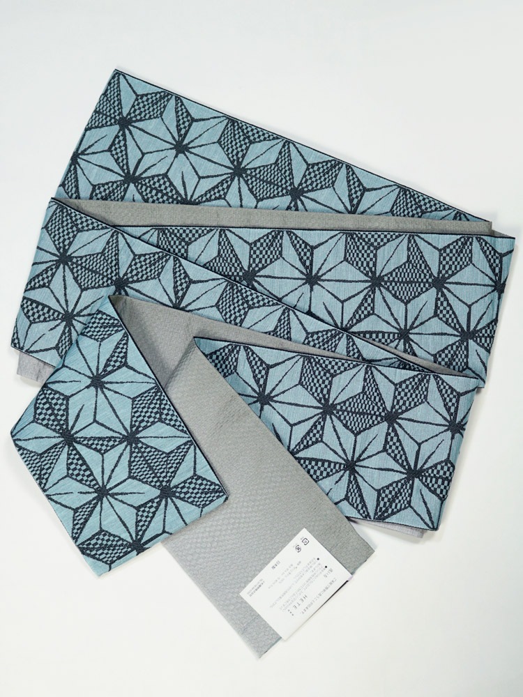 半巾帯 麻の葉／無地調 日本製