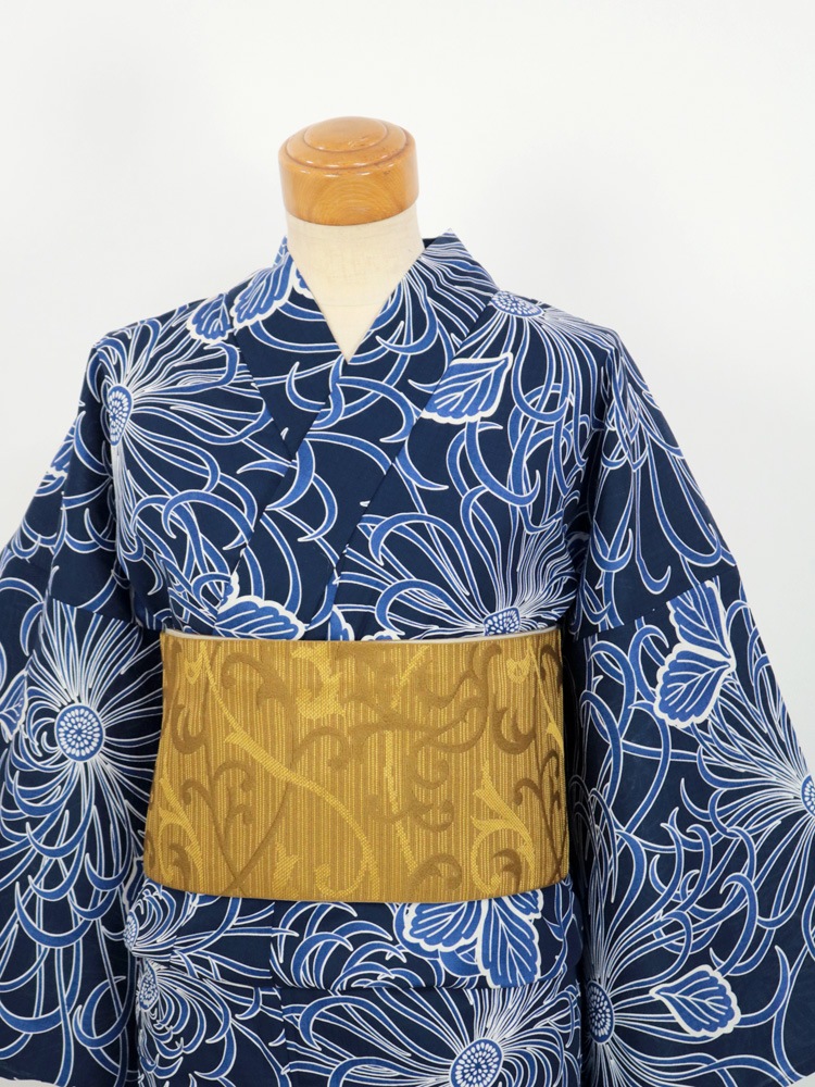 半巾帯 更紗調／菊 日本製