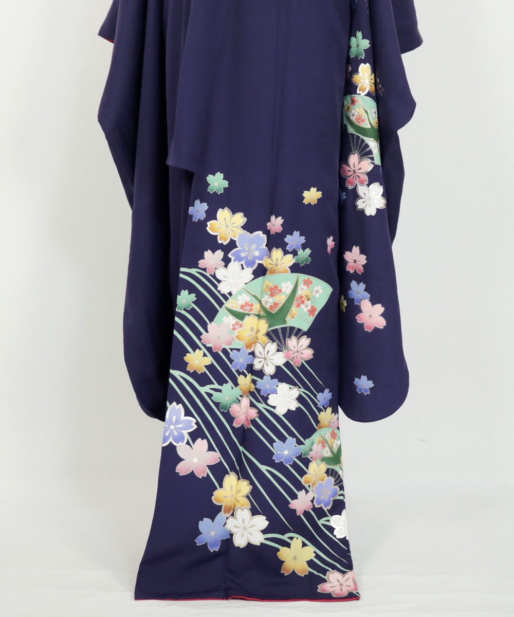 【リユース】振袖：扇・桜・鶴 友禅文様／2504222