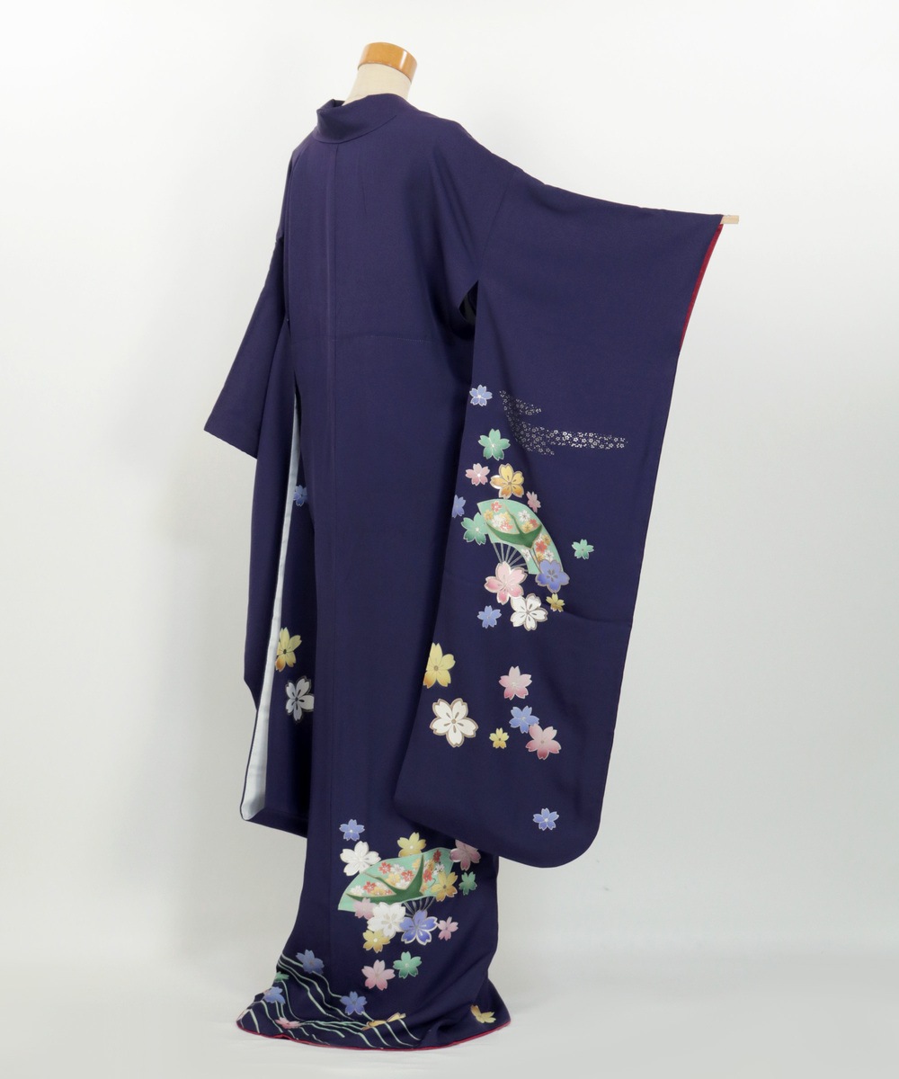 【リユース】振袖：扇・桜・鶴 友禅文様／2504222