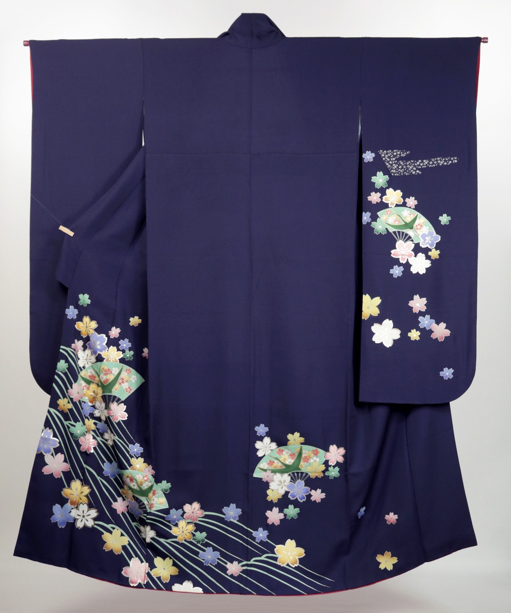 【リユース】振袖：扇・桜・鶴 友禅文様／2504222